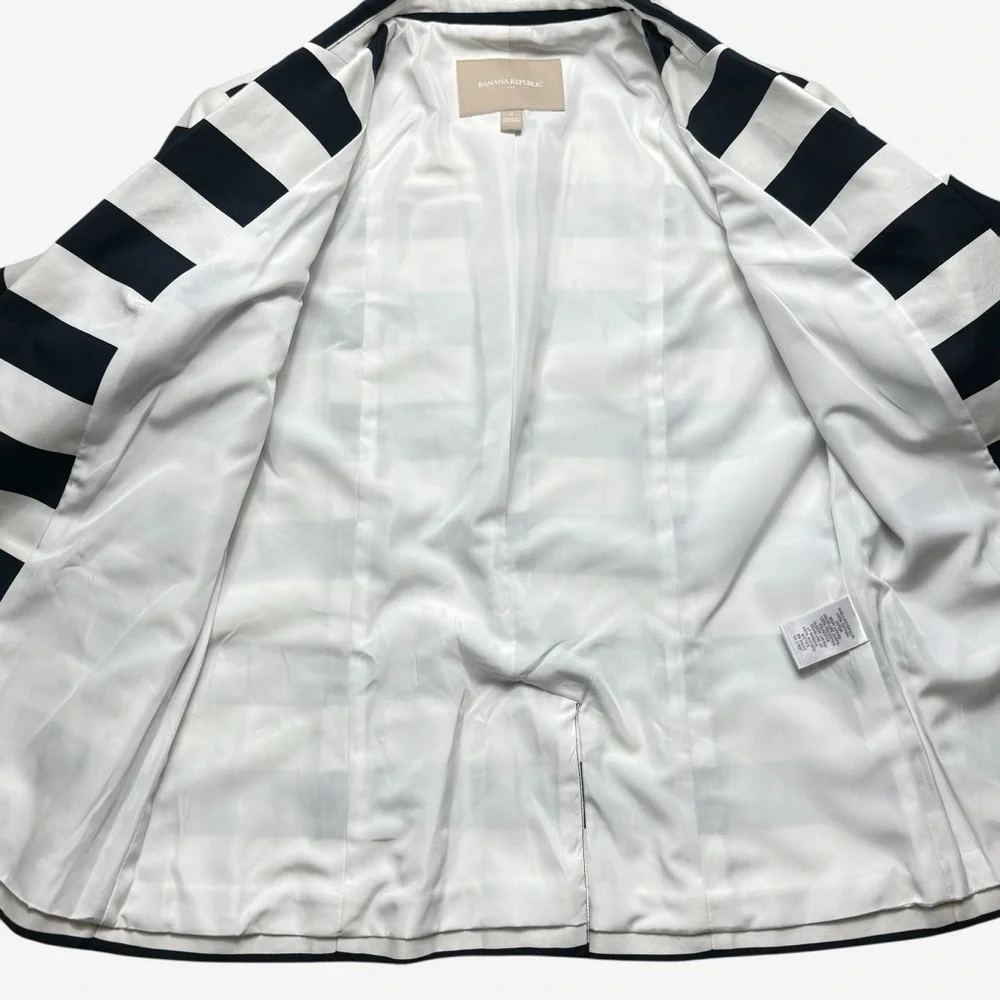Banana Republic Striped Blazer 4 Navy White 3/4 Sleeve Nautical Preppy Career - Picture 7 of 12